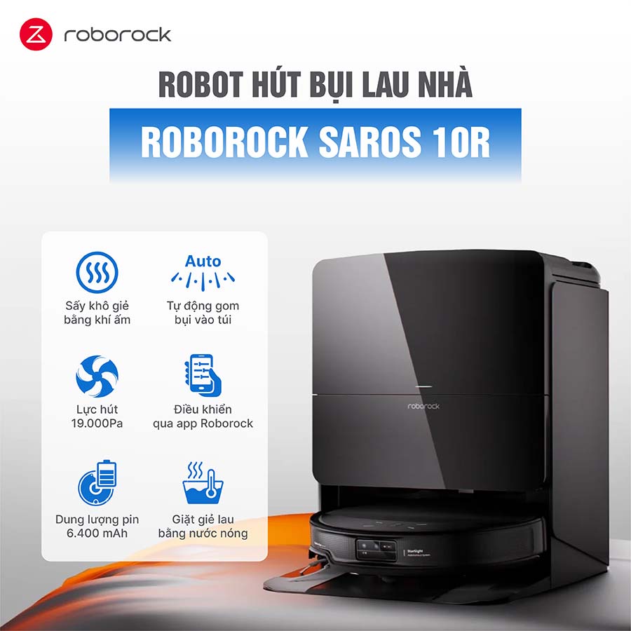 Robot hút bụi lau nhà Roborock Saros 10R