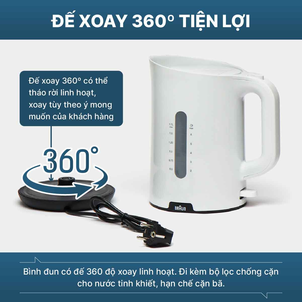 Braun WK1100WH thiết kế đế xoay 360 độ tiện lợi
