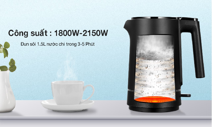 Bình đun siêu tốc Toshiba 1.5 Lít KT-15DS1NV- Công suất lớn 
