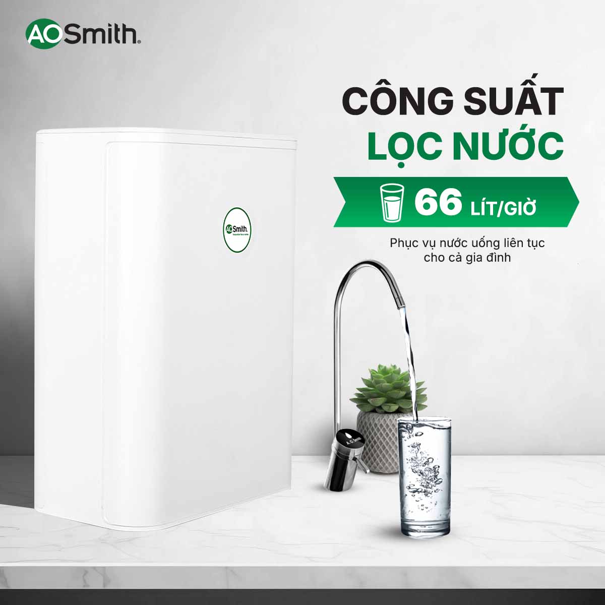 A. O. Smith S400 có công suất lọc lên đến 66 lít/giờ