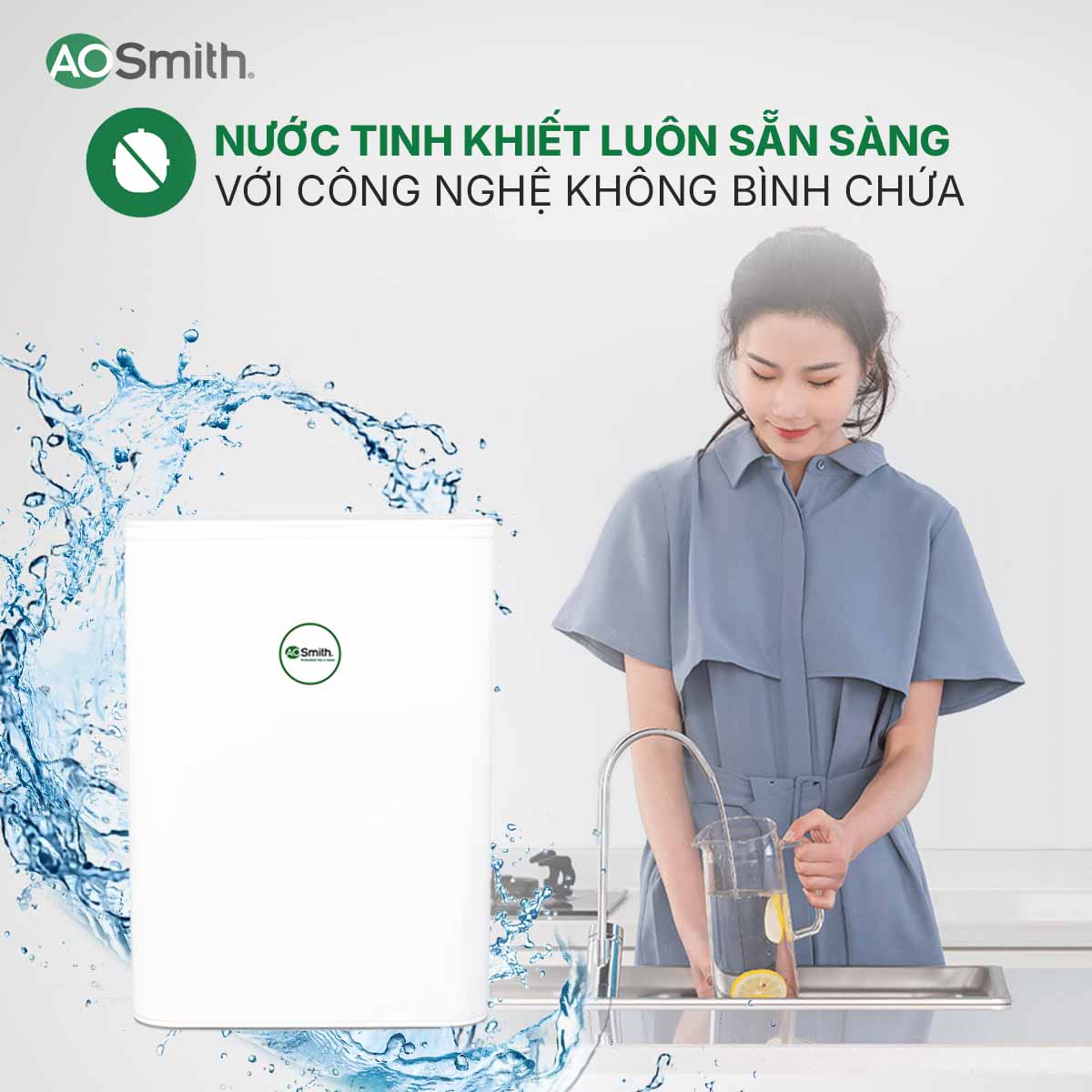 Máy lọc nước A. O. Smith S400 thiết kế không bình chứa
