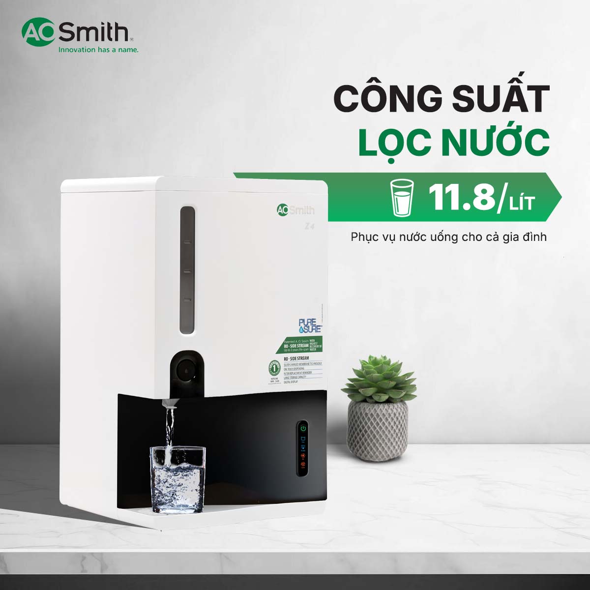 Máy lọc nước A. O. Smith Z4 có công suất lọc 11.8l/h