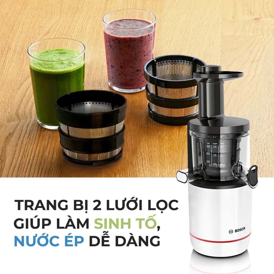 Bosch MESM500W sở hữu 2 bộ lọc với 2 kích thước lưới lọc khác nhau