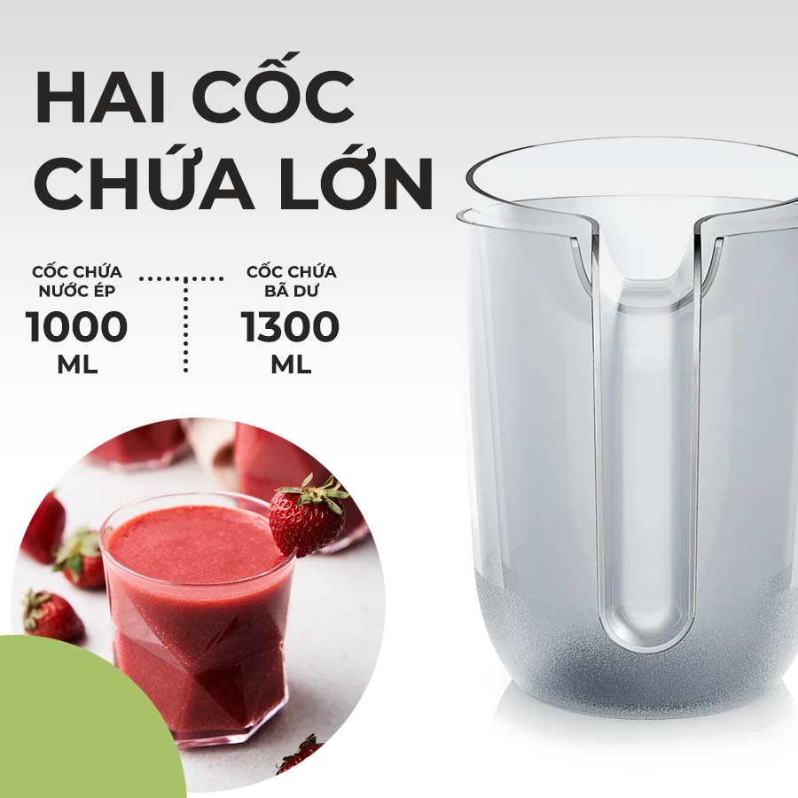 Máy ép chậm Bosch MESM500W sở hữu 2 cốc chứa lớn