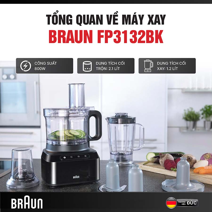 Máy xay đa năng Braun FP3132BK trợ thủ hoàn hảo cho gian bếp hiện đại
