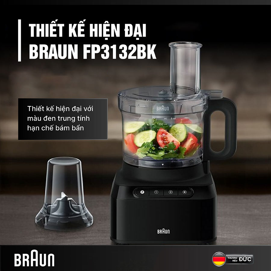 Máy xay đa năng Braun FP3132BK màu đen sang trọng