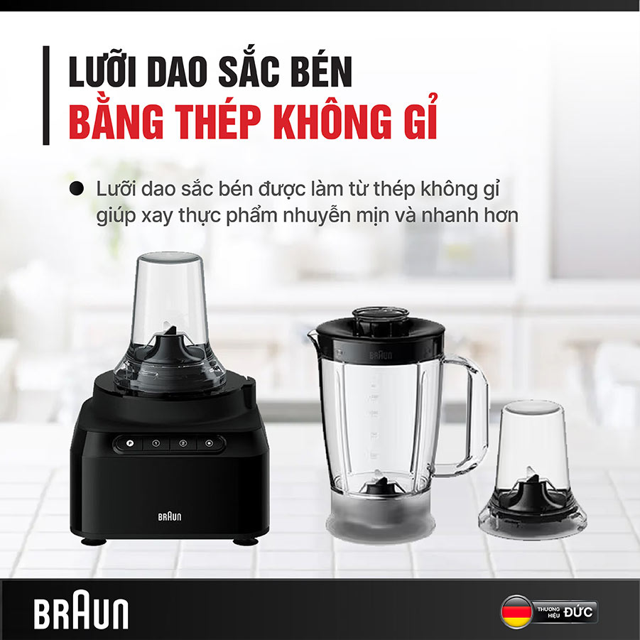Máy xay đa năng Braun FP3132BK có lưỡi dao sắc bén
