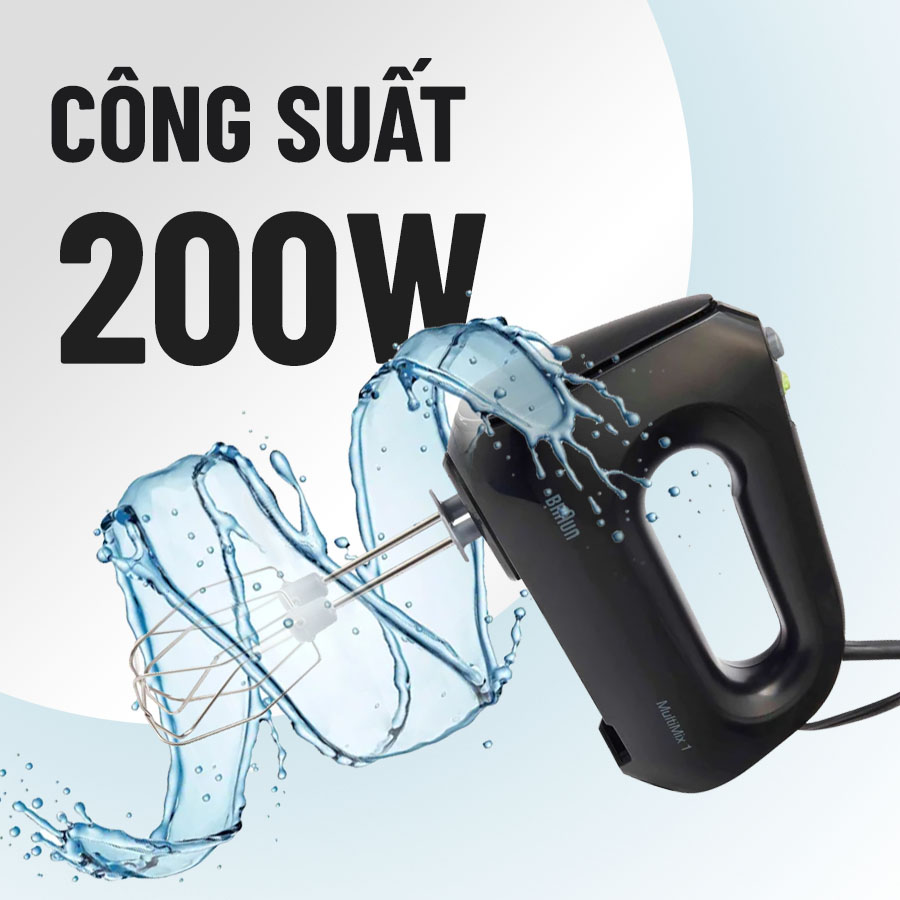 Máy trộn cầm tay Braun HM1010BK hoạt động với công suất 200W mạnh mẽ