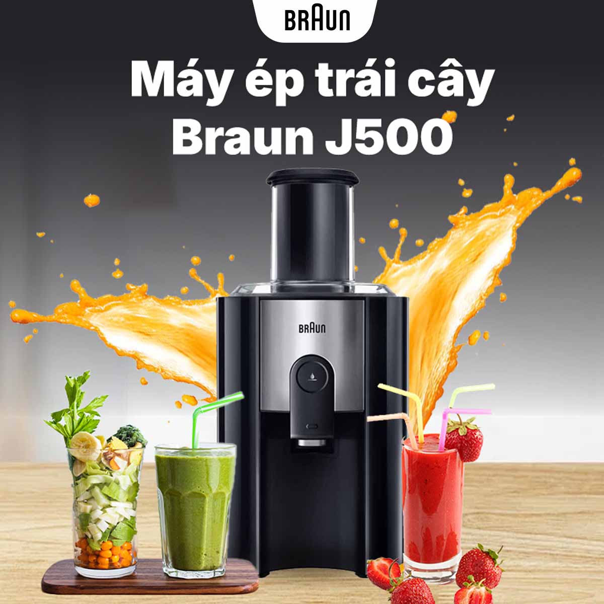Máy ép trái cây Braun J500 thiết kế hiện đại, sang trọng