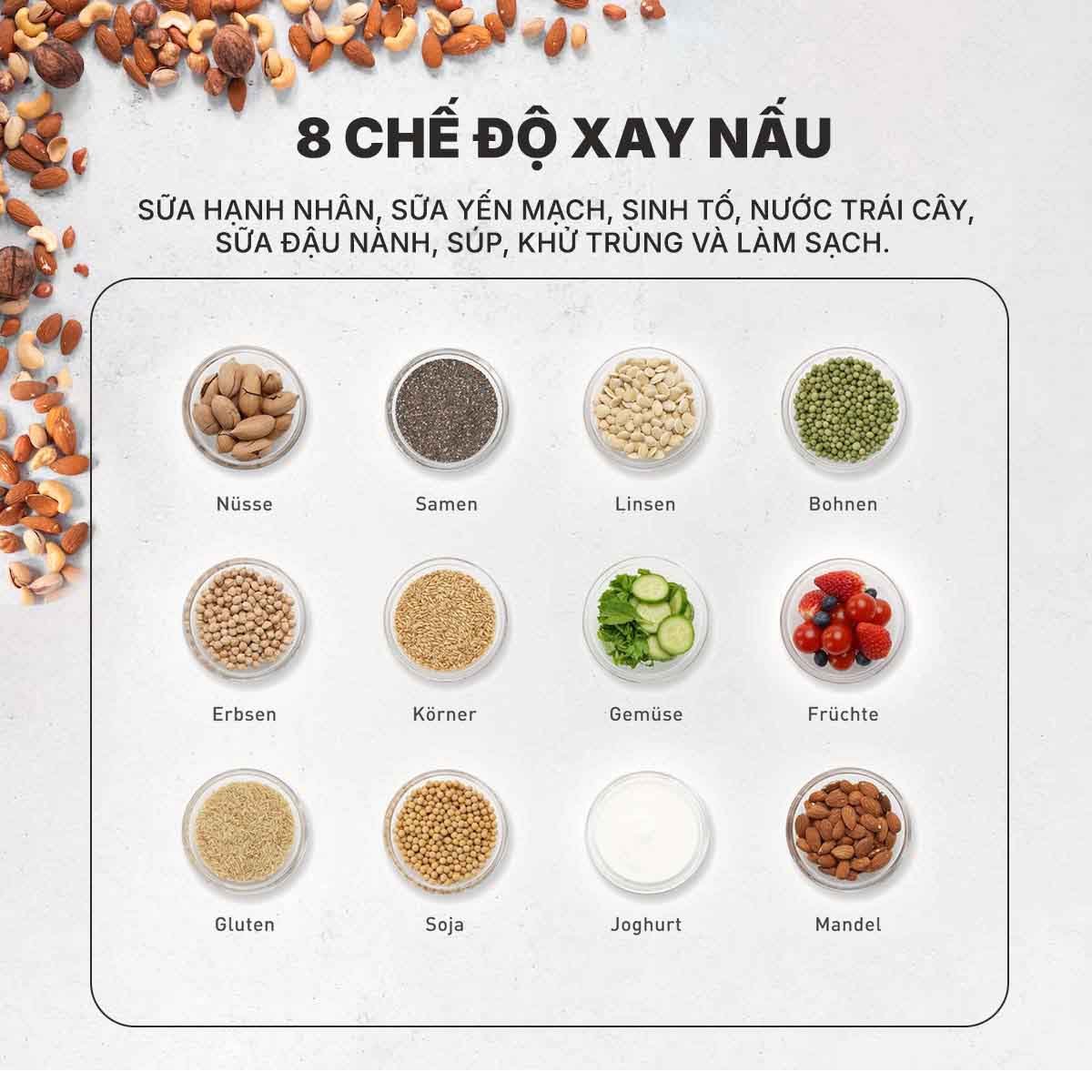 Đa dạng chế độ xay nấu