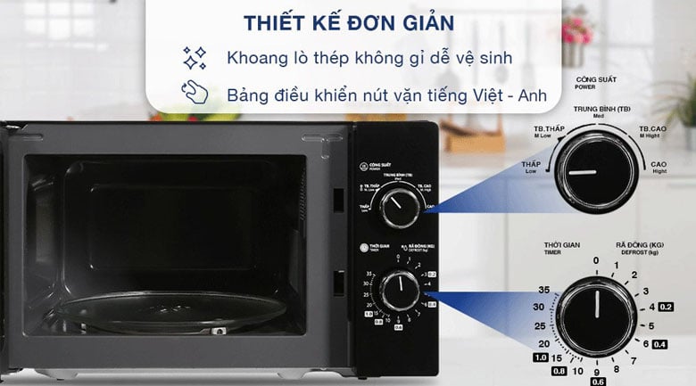 Lò vi sóng 20 lít MW2-MM20P(BK) của Toshiba sử dụng bảng điều khiển bằng núm vặn cơ
