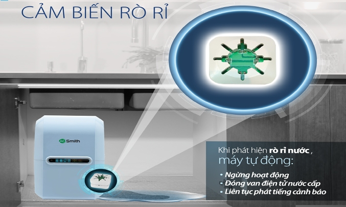 Máy lọc nước RO A.O.Smith 5 lõi A1 - Cảnh báo rò rỉ