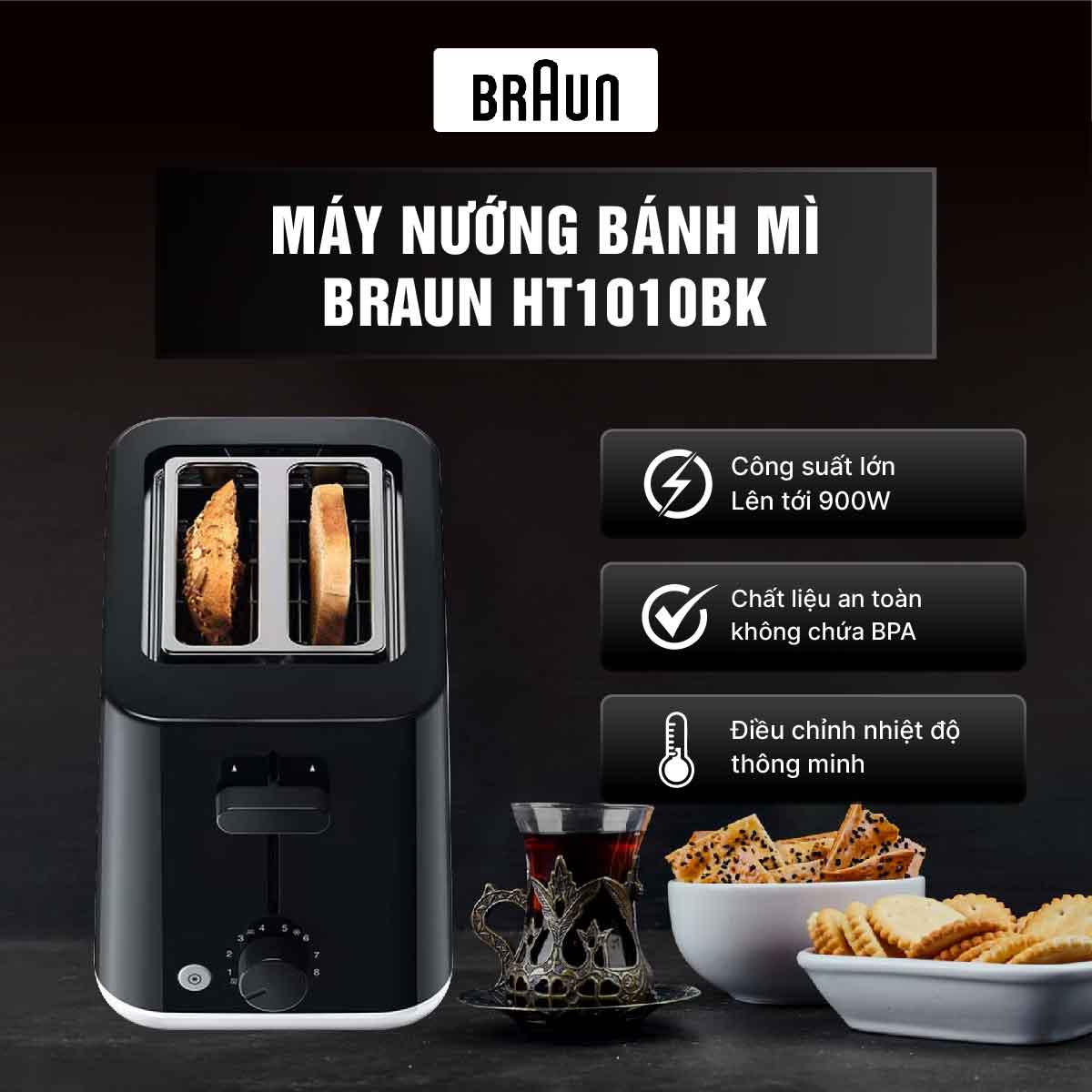 Máy nướng bánh mì Braun HT1010BK nướng bánh chuẩn vị, tiện lợi mỗi ngày