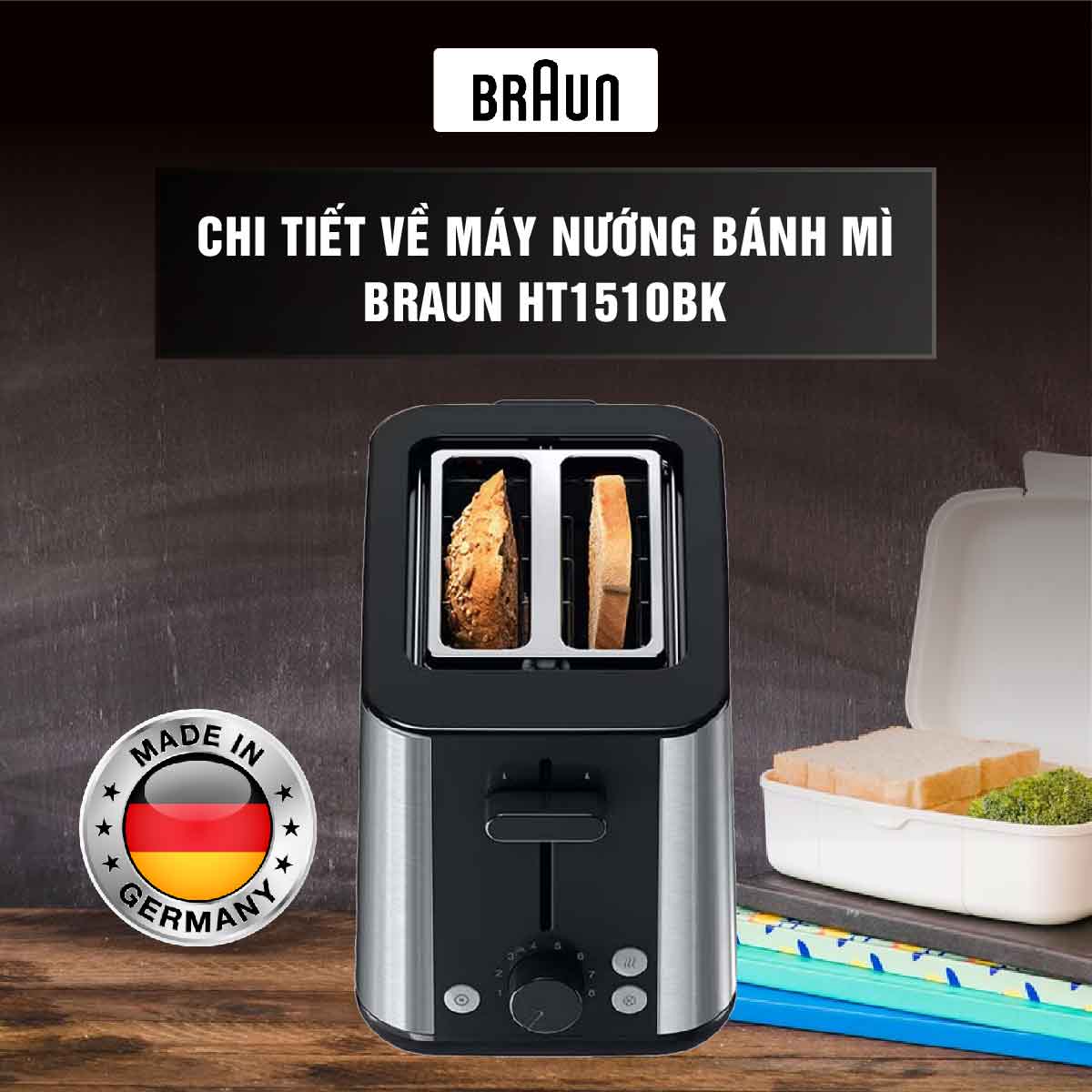 Máy nướng bánh mì Braun HT1510BK thiết kế nhỏ gọn, tiện lợi